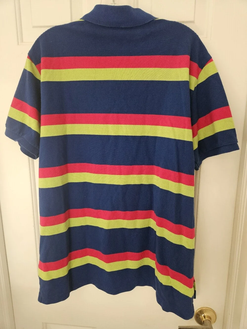 Ralph Lauren Navy Polo with Lime Green & Hot Pink Stripes